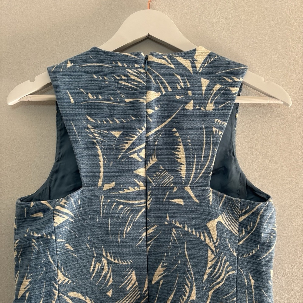 Tory Burch Tabora Shift Dress Blue White Tropical Palm Print 8 Linen Cotton Chic - Picture 4 of 12